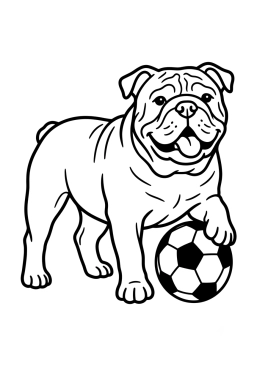 Dibujo para colorear Bulldog inglés con un balón de fútbol