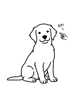 Dibujo para colorear Cachorro de Golden Retriever aprendiendo a sentarse