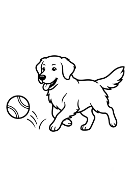 Dibujo para colorear Golden Retriever corriendo tras una pelota