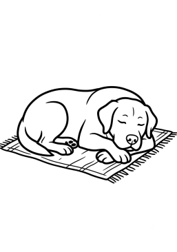 Dibujo para colorear Labrador durmiendo plácidamente en su alfombra