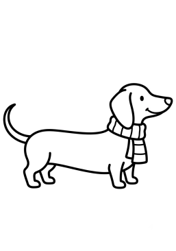 Dibujo para colorear Perro salchicha largo con bufanda