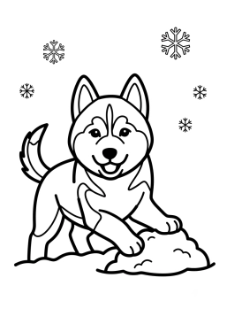Dibujo para colorear Cachorro de Husky juguetón bajo la nieve