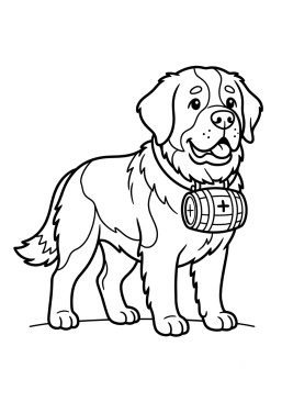 Dibujo para colorear San Bernardo con su barril pequeño