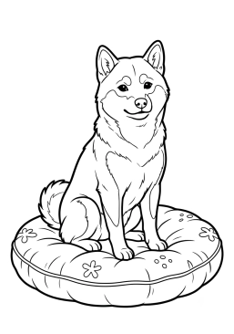 Dibujo para colorear Shiba Inu sereno sentado en un cojín