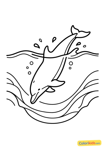 Desenho para colorir para imprimir: golfinho mergulhando em águas profundas