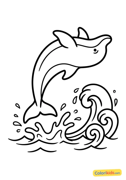 Ausmalbild zum Ausdrucken: delfin macht Akrobatik in den Wellen