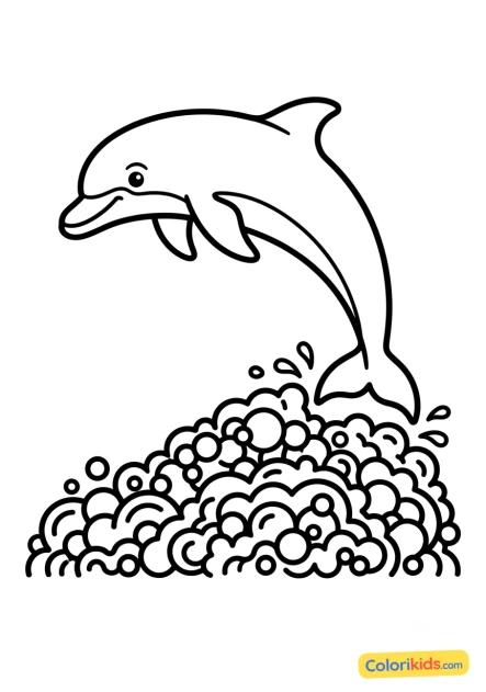Ausmalbild zum Ausdrucken: delfin springt über den Meeresschaum