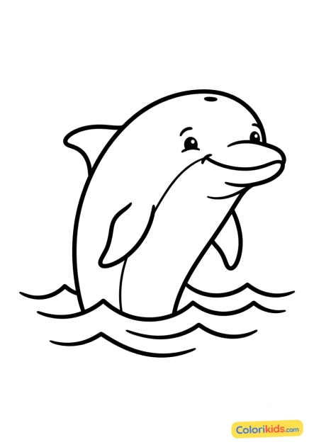 Ausmalbild zum Ausdrucken: delfin lächelt an der Oberfläche