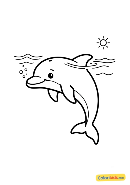 Ausmalbild zum Ausdrucken: delfin schwimmt in einem ruhigen Meer