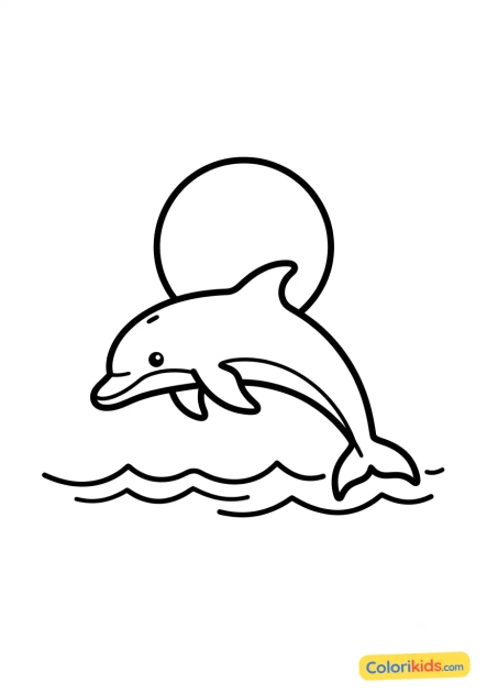 Ausmalbild zum Ausdrucken: delfin unter dem Vollmond