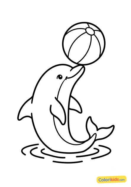 Dibujo para colorear para imprimir: delfín con una pelota de playa