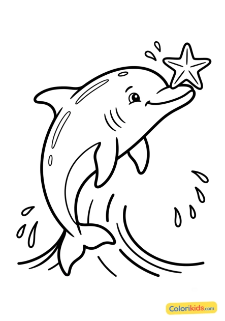 Ausmalbild zum Ausdrucken: delfin mit einem Seestern auf der Nase
