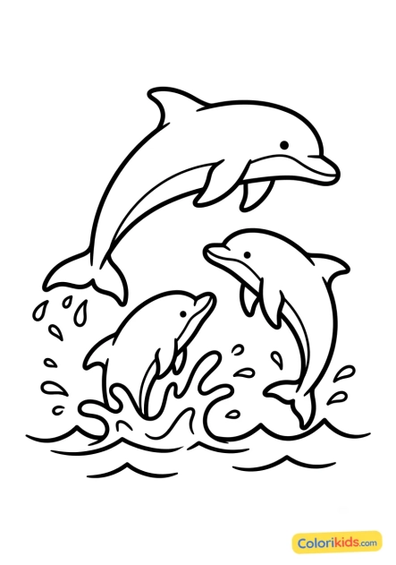 Dibujo para colorear para imprimir: grupo de delfines jugando en el océano
