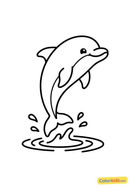 Ausmalbild zum Ausdrucken: kleiner Delfin lernt zu springen