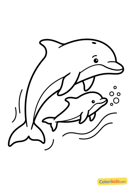 Ausmalbild zum Ausdrucken: mutterdelfin und ihr Kalb