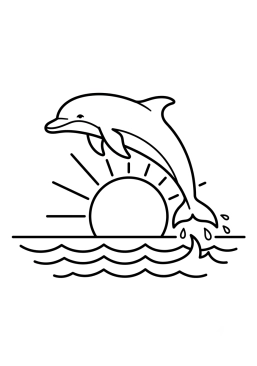 Dibujo para colorear Delfín al atardecer sobre el mar