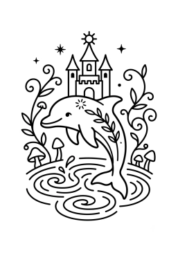 Dibujo para colorear Delfín en un mundo mágico e imaginario