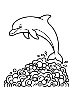 Dibujo para colorear Delfín saltando sobre la espuma del mar