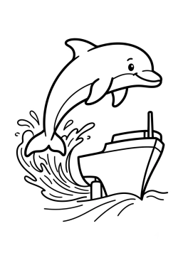 Dibujo para colorear Delfín jugando en la estela de un barco