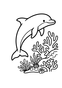 Dibujo para colorear Delfín nadando cerca de un arrecife de coral
