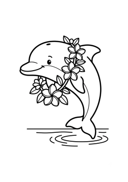 Dibujo para colorear Delfín con una guirnalda de flores