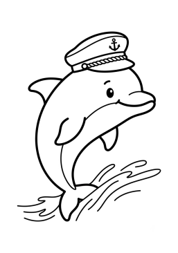 Dibujo para colorear Delfín con un sombrerito de marinero