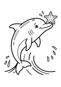 Dibujo para colorear Delfín con una estrella de mar en la nariz