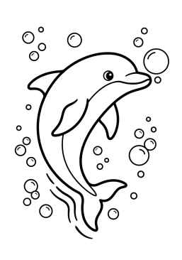 Dibujo para colorear Delfín con burbujas a su alrededor