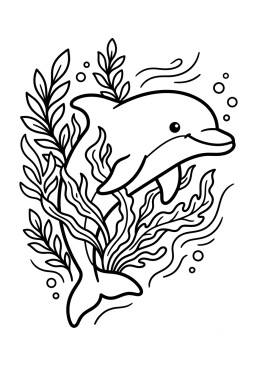 Dibujo para colorear Delfín con algas marinas