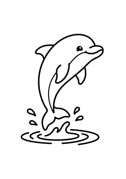 Dibujo para colorear Pequeño delfín aprendiendo a saltar