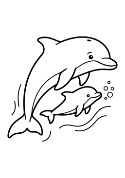 Dibujo para colorear Mamá delfín y su cría