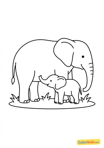 Coloriage à imprimer : bébé éléphant tétant sa mère