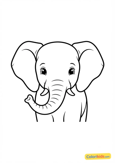 Printable coloring page: curious elephant looking at the camera