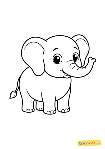Coloriage à imprimer : Éléphant mignon de dessin animé avec de grands yeux