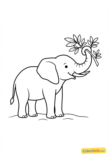 Coloriage à imprimer : Éléphant se nourrissant de feuilles d'acacia