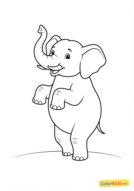 Coloriage à imprimer : Éléphant dressé sur ses pattes arrière dans un cirque stylisé