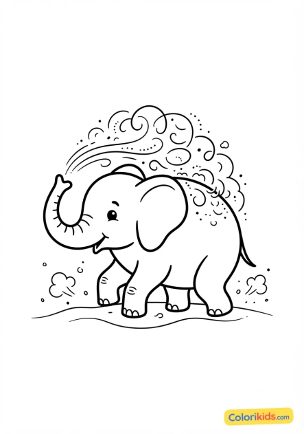 Coloriage à imprimer : Éléphant prenant un bain de poussière