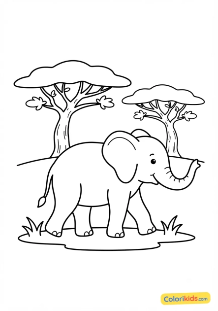 Coloriage à imprimer : Éléphant marchant sous les acacias