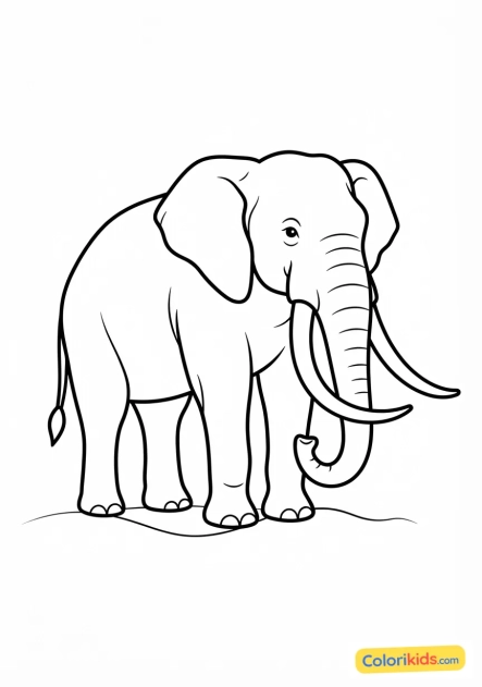 Coloriage à imprimer : Éléphant magnifique avec de longues défenses
