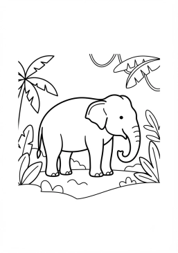 Voir le coloriage Éléphant d'Asie dans la jungle luxuriante