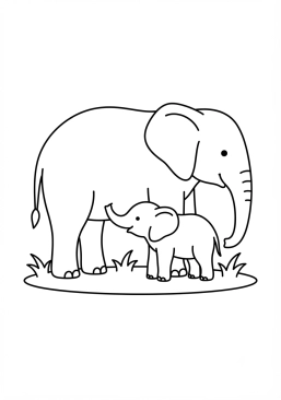 Voir le coloriage Bébé éléphant tétant sa mère