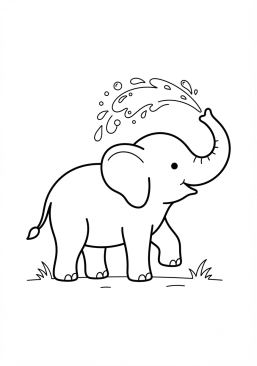 Voir le coloriage Éléphant soufflant de l'eau avec sa trompe
