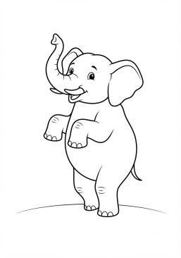 Voir le coloriage Éléphant dressé sur ses pattes arrière dans un cirque stylisé