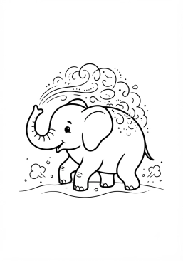 Voir le coloriage Éléphant prenant un bain de poussière