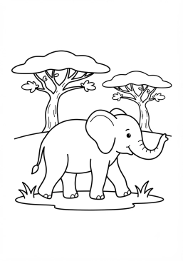 Voir le coloriage Éléphant marchant sous les acacias