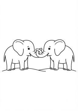 Voir le coloriage Éléphants communiquant avec leurs trompes