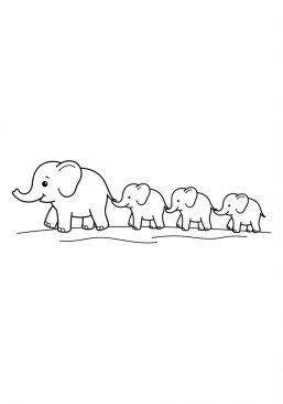 Voir le coloriage Éléphants marchant en file indienne
