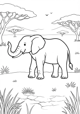 Voir le coloriage Éléphant d'Afrique majestueux dans la savane