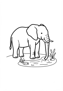 Voir le coloriage Éléphant solitaire près d'un point d'eau