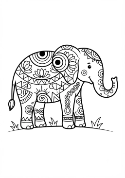 Voir le coloriage Éléphant stylisé avec des motifs tribaux mandalas